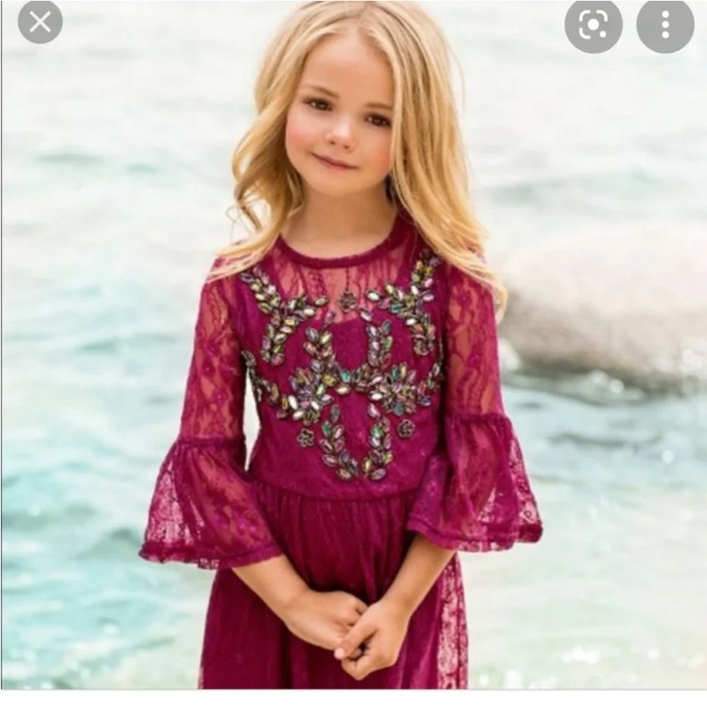 Joyfolie Lilou Dress in Berry-Size 12 Burgundy Lace Dress Embellishments RARE